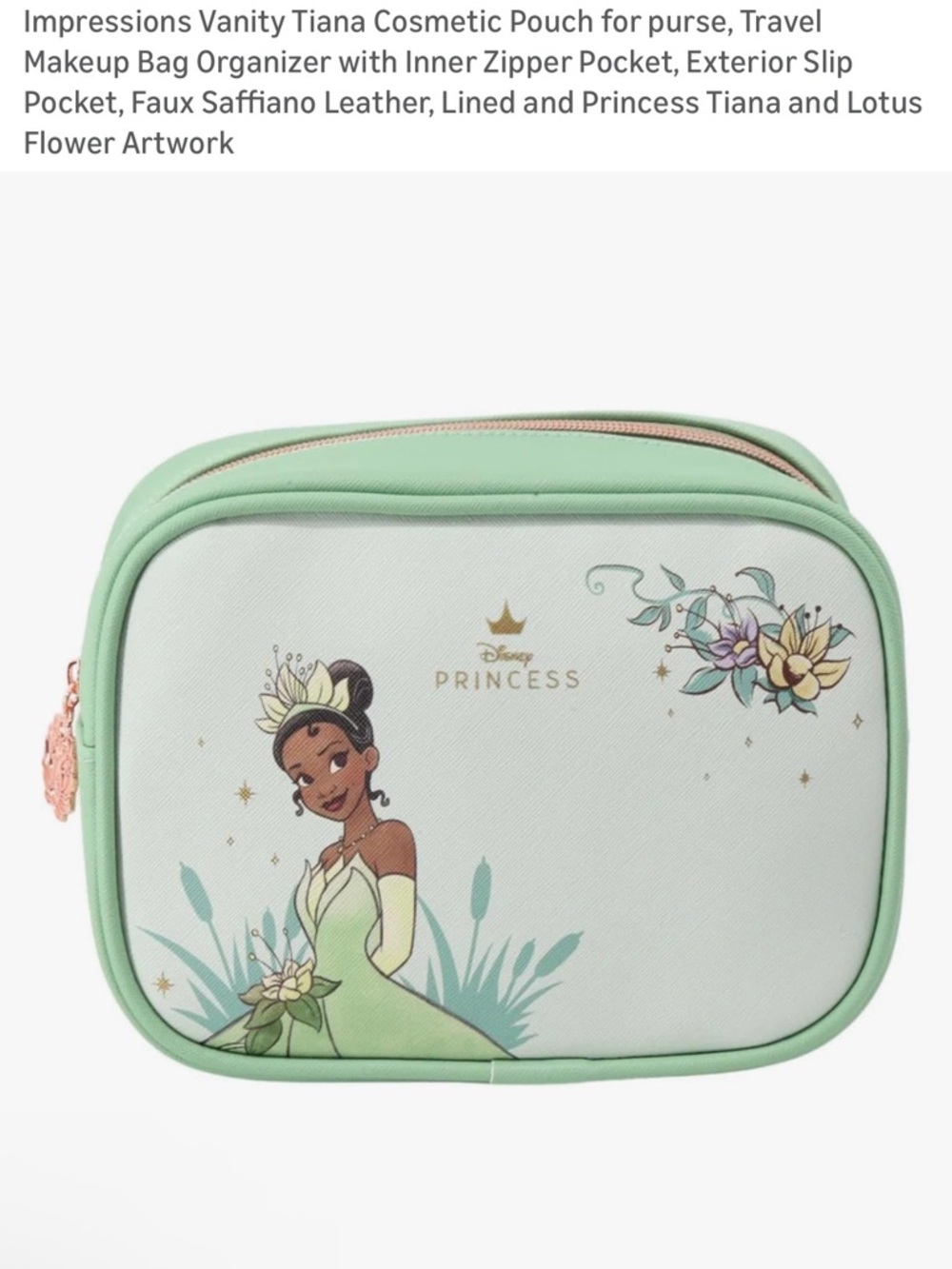 Disney Mint Green Princess Tiana Floral Cosmetic Pouch